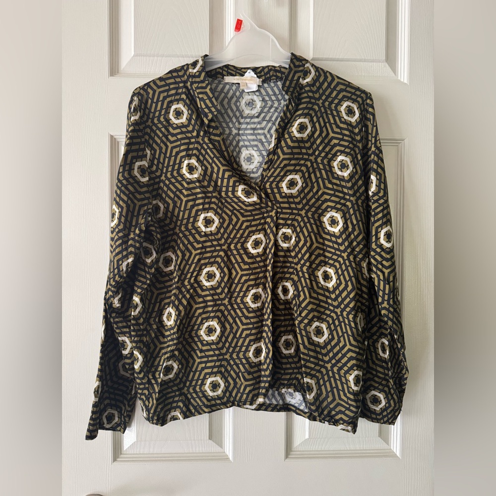 La Fée Maraboutée Green Geometric Top EU 38 EcoVero Viscose Boho Indie ptp 20
